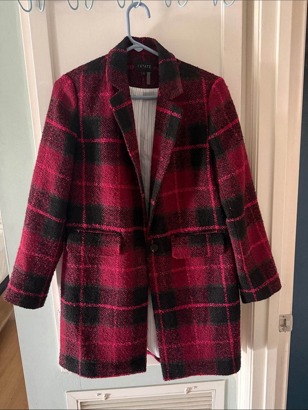 1. State Red & Black Plaid Pea Coat